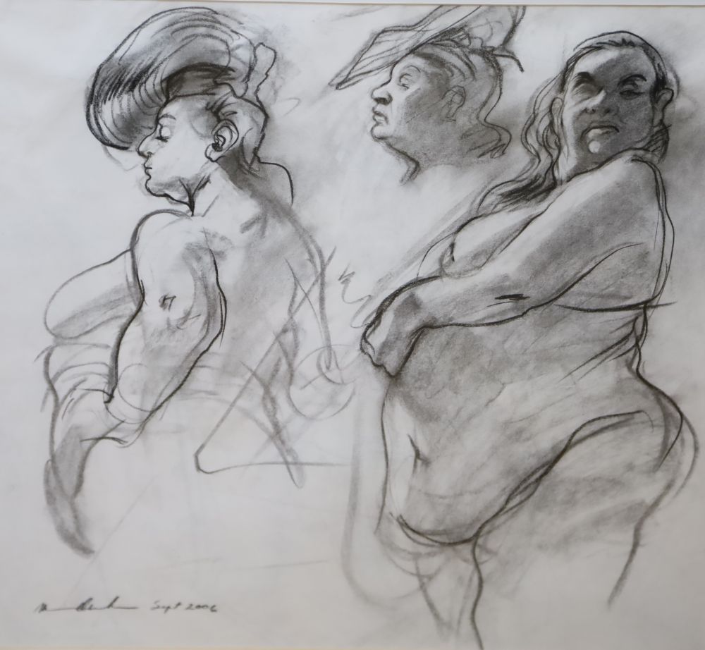 Minerva Durham, charcoal on paper, Nude studies Aviva, signed and dated 2006, 42 x 45cm